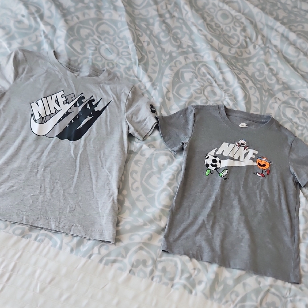 Nike Kids Gray Graphic Tees - Sports and Swoosh Designs